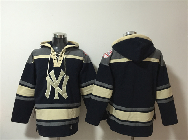 Men's New York Yankees Blank Navy  Ageless Must-Have Lace-Up Pullover Hoodie